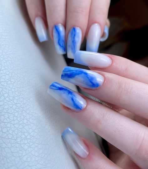 30+ Marble Nail Ideas to Make Your Nails Marble-ous Marble Nails White, Marble Nail Ideas, Marble Acrylic Nails, Nail Art Designs For Beginners, Nails Marble, Nail Summer, Nail 2023, Water Marble Nail Art, Blue Ombre Nails