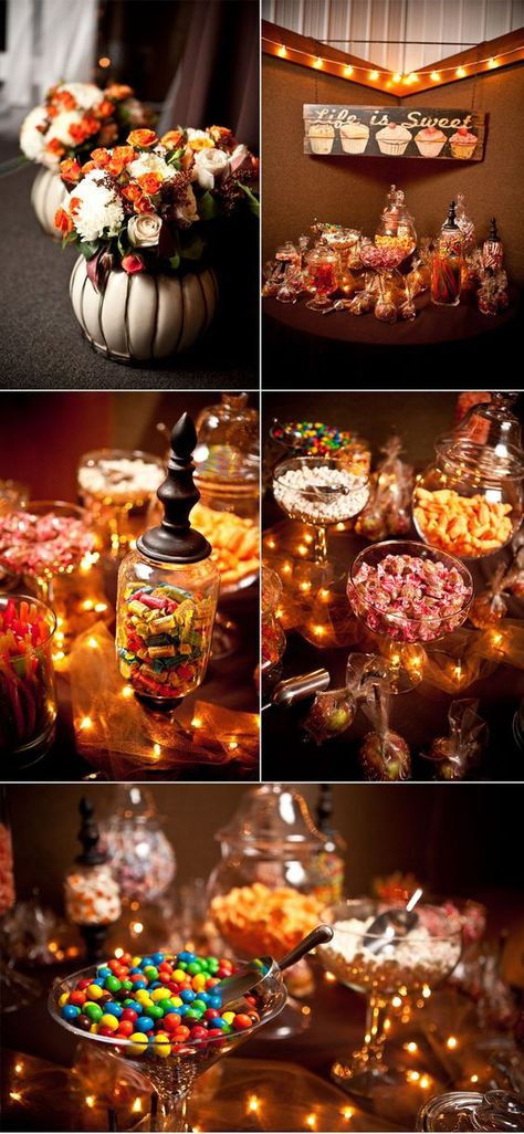 Creative and Festive Fall Halloween Wedding Ideas / http://www.himisspuff.com/halloween-wedding-ideas/ Header Halloween, Ideas Para Catering, Halloween Wedding Ideas, Halloween Weddings, Candy Buffet Wedding, Halloween Themed Wedding, Halloween Cans, Candy Table, Wedding Candy