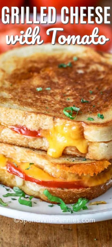 Grilled cheese sandwiches are great whether served for lunch, dinner or just a snack! This grilled cheese with tomato takes comfort food one step further. It's an easy recipe combining your favorite bread with 2 types of cheese and tomatoes and grilling until golden brown! #spendwithpennies #grilledcheesewithtomato #grilledcheese #sandwich #comfortfood #kidfriendly Grilled Cheese Tomato Sandwich, Tomato Grilled Cheese Sandwiches, Cheese And Tomato Sandwich, Tomato Grilled Cheese, Grill Cheese Roll Ups, Grilled Cheese Rolls, Grilled Mac And Cheese, Soft Sourdough Bread, Cheese With Tomato