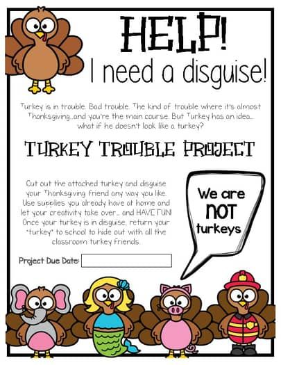 Turkey Trouble Turkey in Disguise Parent Letter and Activity | TPT November Class Activities, Kinder Thanksgiving Activities, November School Age Activities, School Age Thanksgiving Activities, November Family Project Preschool, Taylor The Thankful Turkey Activities, Thanksgiving Craft For 1st Grade, Turkey Trouble Disguise Ideas, Turkey Facts For Kids