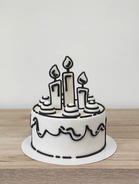 Monochrome Birthday Cake, Black And White Comic Cake, Black And White Cake, Cartoon Birthday Cake, Cake Design For Men, White Birthday Cakes, Birthday Baking, Mini Tortillas, Cartoon Cake