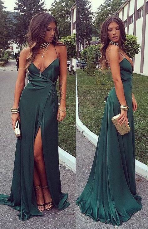 cd0dce8fca267bf1fb86cf43e18d5598desc52973911ri Dresses School, Green Prom, Spaghetti Strap Prom Dress, School Party, Pageant Dresses, Dress Evening, Looks Chic, Dress Formal, Party Gowns