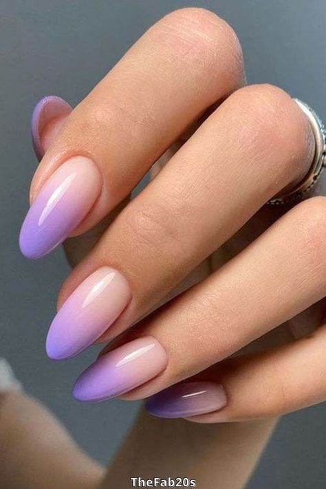 Ombre Nail Colors, Purple Ombre Nails, Violet Nails, Unghie Sfumate, Lilac Nails, Purple Nail Designs, Ombre Nail Designs, Oval Nails, French Tip Nails