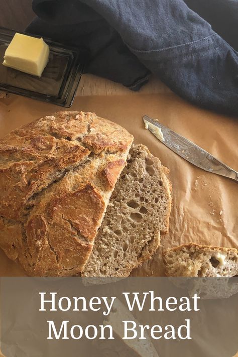 This version of no-knead overnight bread has wheat flour and honey and it is the best! The wheat flour gives it rustic flavor and a lovely texture between your teeth. The honey is subtle, but there, like a sweet, warm shadow. So good! Dutch Oven Honey Bread, Honey Wheat Dutch Oven Bread, Honey Wheat Bread Recipe Dutch Oven, No Knead Honey Wheat Bread, Easy Honey Wheat Bread Recipe, Mabon Recipes, Overnight Bread Recipe, Mabon Celebration, Honey Bread Recipe