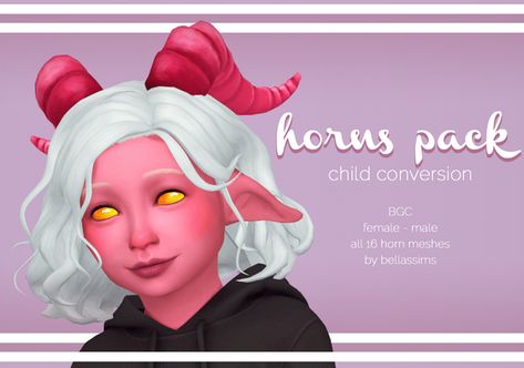 Horns Pack - Child Conversion Ts4 Horns Cc, Sims Horns Cc, Sims 4 Cc Horns, Cc Eyes, Dragon Horns, Sims Packs, Sims 4 Children, Sims 4 Body Mods, Face Accessories