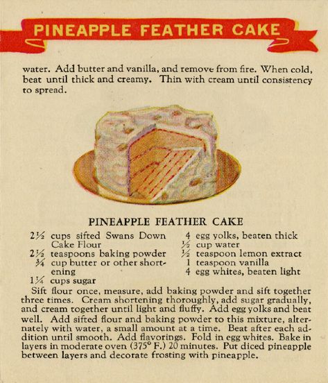 Retro Cakes, Feather Cake, Vintage Sweets, Homemade Cookbook, Vintage Cakes, Retro Food, Vintage Baking, Vintage Dessert, Healthy Homemade Recipes