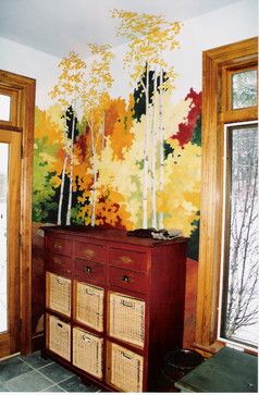 decorating ideas for fall bring the outdoors in Kitchen Wall Mural Ideas, Eclectic Entryway, Tree Wall Murals, Tree Mural, Entry Design, Eclectic Interior Design, Wall Murals Painted, Faux Painting, Mural Design