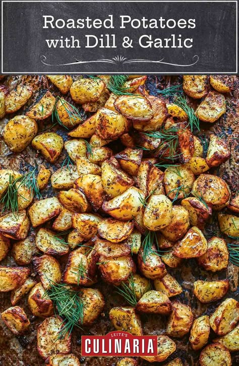 Baked Diced Potatoes, Potatoes With Dill, Roasted Red Cabbage, Root Vegetables Recipes, Rosh Hashanah Recipes, Dill Potatoes, Dill Recipes, Potatoes In Oven, Easy Roast Chicken