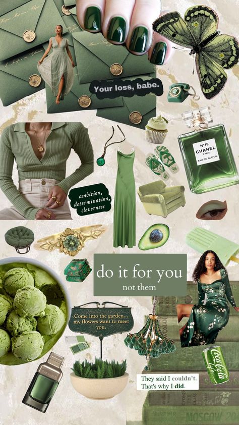 Green Queen Green Moodboard, Beige Aesthetics, Creative Bag, Green Queen, Mood Board Design, Luck Of The Irish, Mood Board Fashion, Green Nature, Color Themes