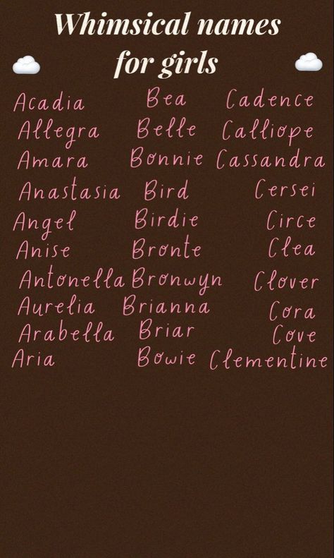 #babynames #baby #names #babygirlnames #girl #babynamesuggestions #whimsical Highest Timeline, Whimsical Names, Scene Writing Prompts, Child Names, Mystical Names, Fairy Names, Female Character Names, Names For Girls, Writing Plot