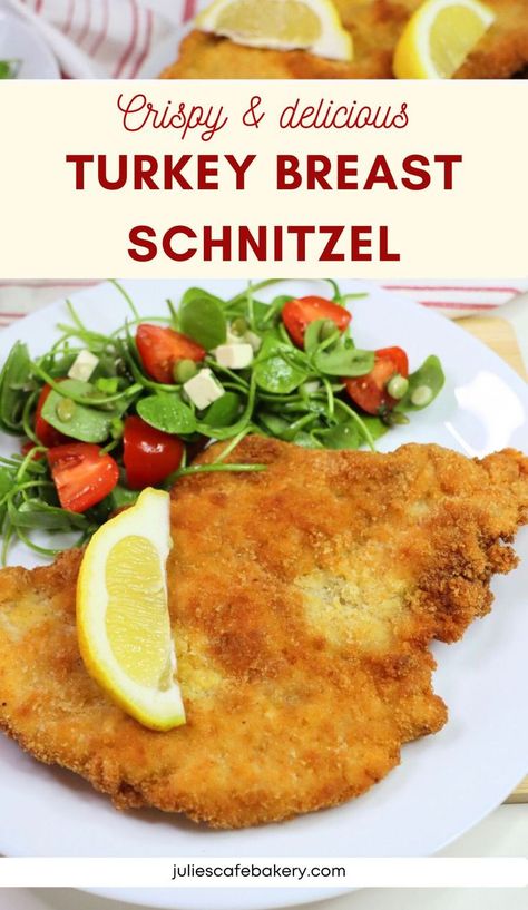 Crispy Turkey Breast Schnitzel Turkey Schnitzel Recipes, Turkey Schnitzel, Schnitzel Recipe, Whole Turkey Recipes, Schnitzel Recipes, Turkey Cutlets, Cutlets Recipes, Turkey Breast Recipe, Fried Turkey