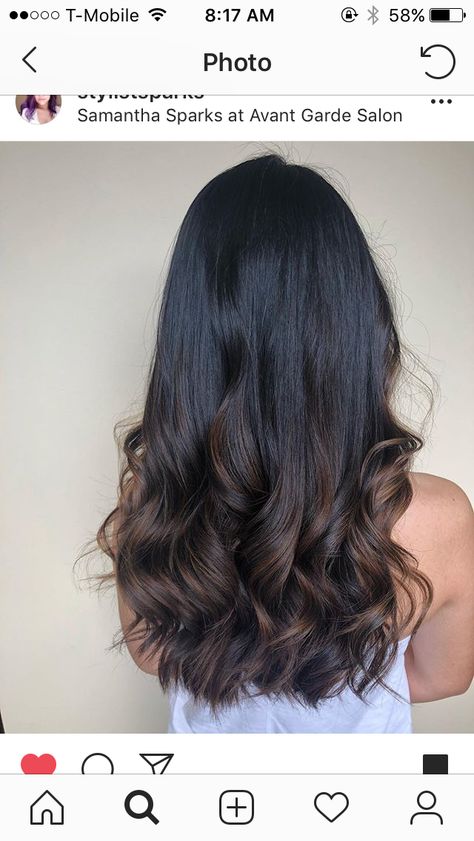 Deep Brown Balayage Dark, Black Hair With Brown Tips, Long Balayage Hair Brunette Dark Brown, Black Hair With Brown Ends, Black Hair With Milk Tea Highlights, Coffee Balayage On Black Hair, Chocolate Brown Hair With Highlights Asian, Highlights Indian Hair, Mocha Brown Balayage On Black Hair