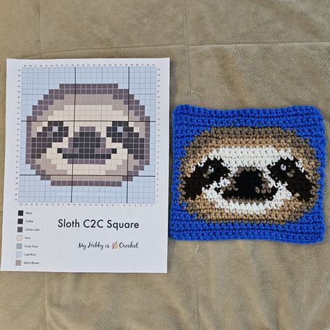 Sloth Granny Square, Sloth Crochet, Crochet C2c Pattern, Crochet Sloth, Graph Crochet, Pixel Crochet, Tapestry Crochet Patterns, Crochet Plant, Crochet Design Pattern