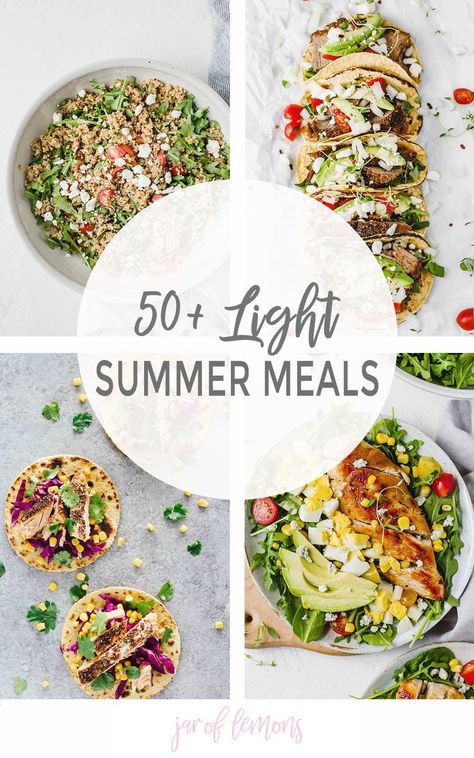 Looking to eat healthy and stay cool this summer? Here are 50+ of the best light summer meals! #eathealthy #healthysummer #healthysummermeals #healthymeals #lightsummermeals #50summermeals #lightmeals Summer Diet Recipes, Fresh Dinners For Summer, Easy Summer Keto Meals, Simple Fresh Meals, Easy Healthy Dinner Summer, Light And Fresh Meals, Dinner Ideas Fresh, Fresh Lunch Ideas Summer, Best Summer Meals Dinners