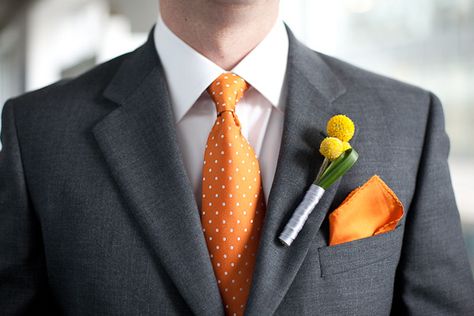 Ohhh orange for the groom!  @ www.stylemepretty.com Vegan Belts, Fall Wedding Suits, Buttonhole Flowers, Orange Accessories, Gown Bridesmaid, Bride Gown, Leather Apron, Mens Attire, Refined Wedding