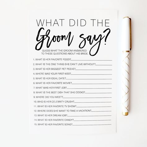 Groom Knows Bride Game, Questions To Ask Bride And Groom Game, Questions To Ask Groom About Bride Game, Bridal Shower Questions For Groom, Bride Shower Games, Couple Shower Games, Bach Bash, Fun Bridal Shower Games, Bridal Shower Activities