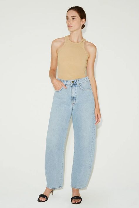 Barrel Leg Jeans, The Round Up, Minimal Chic Style, Bell Jeans, Wide Jeans, Minimal Chic, Tapered Jeans, One Shoulder Tops, Round Up