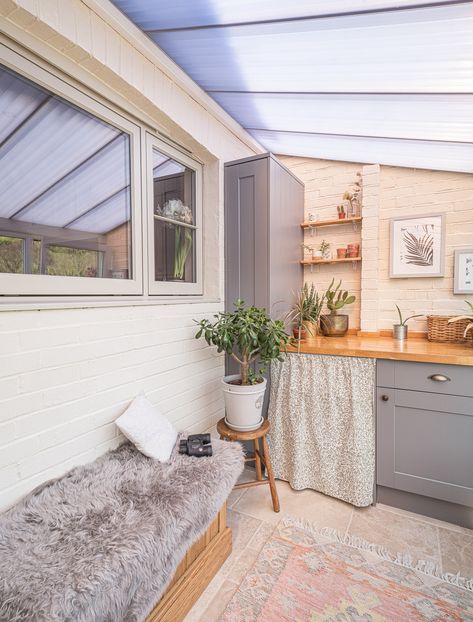 If you're living in a 1930s house looking for lean to ideas or if you have an ugly conservatory you want to transform, see how we transformed our conservatory into our dream utility room. It's perfect access to the garden makes it an ideal boot room too. Click through to read our utility room ideas for inspiration and see lots more of our 1930s house improvements House Utility Room, Fifi Mcgee, Before And After Renovation, 1930s House Renovation, 1930s Home, Howdens Kitchens, Utility Room Designs, Open Plan Kitchen Diner, Renovation Budget