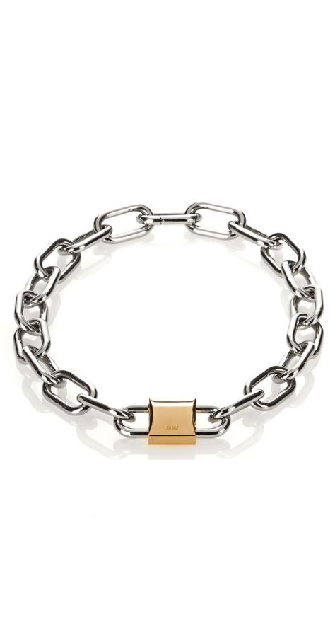 Lock Bracelet from Alexander Wang's First Jewelry Collection: (http://www.racked.com/2015/12/9/9880874/alexander-wang-jewelry-line) Double Lock, Key Jewelry, Lock Necklace, Expensive Jewelry, Necklace Fashion, Kristen Stewart, Silver Chain Necklace, Dream Jewelry, Silver And Gold