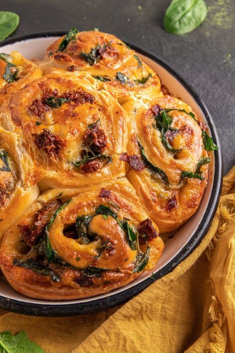 These Savory Rolles are filled with sun-dried tomatoes, cheese, and spinach. They are soft as a cloud and irresistible. Once you try them you will love them forever. Savory Rolls, Warm Milk And Honey, Chocolate Banana Bread, Sun Dried Tomatoes, Spinach And Cheese, Delicious Dinner Recipes, Dried Tomatoes, Rolls Recipe, Sun Dried