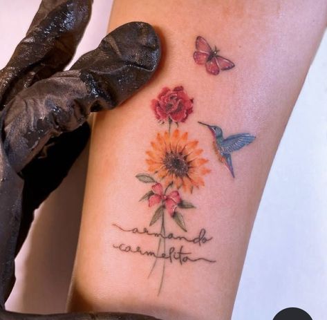 Butterflies Tattoos, Hummingbird Tattoos, Sunflower Tattoo Shoulder, Inner Forearm Tattoo, Insect Tattoo, Anklet Tattoos, Tattoos For Women Flowers, Sunflower Tattoos, Butterfly Tattoos