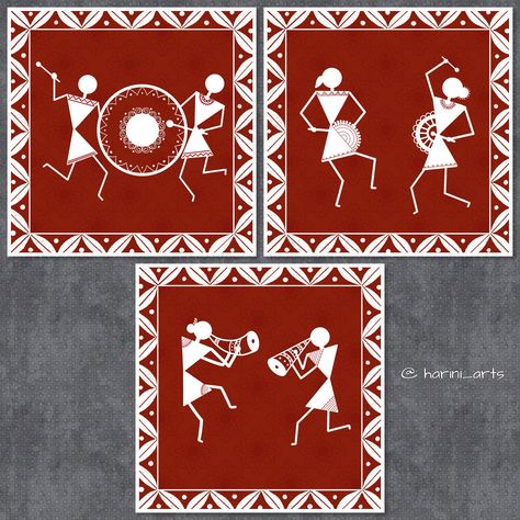 Warli Art Coasters, Warli Art Paintings On Wall, Varali Art, Warli Art Designs, Indian Art And Craft, Warli Designs, Folk Art Indian, Folk Art Prints, Warli Paintings