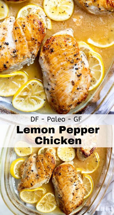 This Baked Lemon Pepper Chicken Recipe is a great weeknight dinner idea. A flavorful chicken dinner that goes well with rice, pasta, vegetables or salad. This recipe is gluten free, dairy free, Paleo with Whole 30 and Keto low carb options. #chickenrecipes #weeknightmeals #paleorecipes #paleodinner Non Dairy Baked Chicken Recipes, Low Sodium Dairy Free Recipes, Whole 30 Recipes Chicken Breast, Arbonne Chicken Recipes, Whole 30 Baked Chicken, Whole 30 Lemon Chicken, Lemon Pepper Chicken Salad, Chicken Breast Recipes Dairy Free, Dairy Free Lemon Chicken