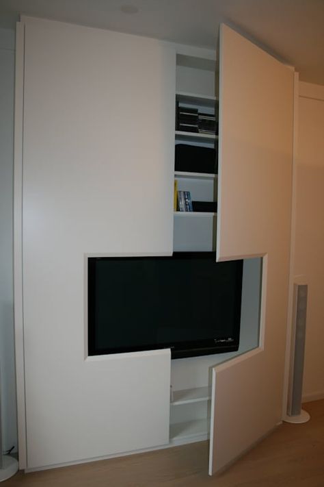 Tv Inside Wardrobe, Wardrobe With Tv Unit, Bts House, Cupboard Living Room, Room Cupboard, Living Room Cupboards, Wall Wardrobe, Wall Wardrobe Design, Huge Tv