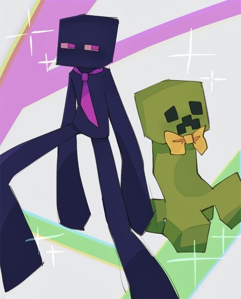 Minecraft Enderman X Creeper, Creeper And Enderman Fanart, Enderman Fanart Cute, Creeper And Enderman, Enderman Fanart, Minecraft Comics, Creeper Minecraft, Minecraft Drawings, Monster School