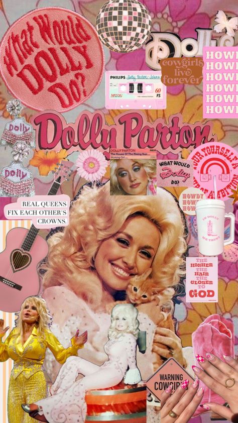 Dolly Parton Collage, Preppy Deserts, Dolly Parton Aesthetic Wallpaper, Dolly Parton Cowgirl, County Background, Dolly Parton Aesthetic, Dolly Wallpaper, Neon Cowgirl, Disco Rodeo