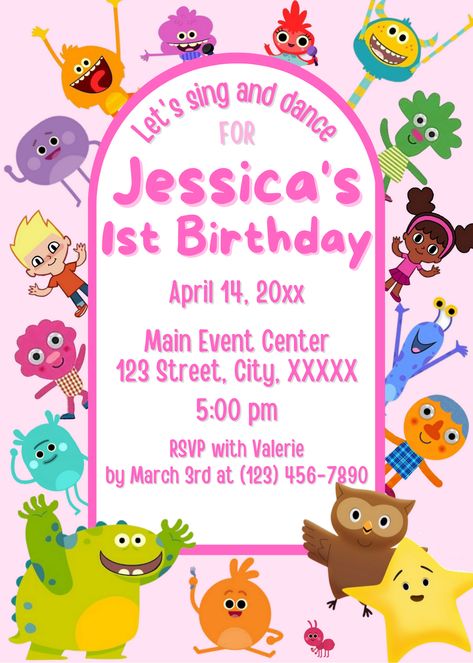 Sing 2 Birthday Invitation, Super Simple Songs Birthday Party, Super Simple Songs Birthday Invitation, Kids Birthday Invitation Template Girls, Online Invitation Card Birthday Kids, Super Simple Songs, Nana Birthday, Simple Birthday Party, 2nd Birthday Party Themes