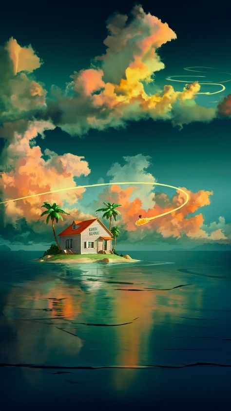 Goku House, Dragonball Wallpaper Iphone, Dragon Ball Scenery, Dragon Ball Iphone Wallpaper, Dbz Wallpaper Iphone, Dragon Ball Goku Wallpaper, Kame House Wallpaper, Dbz Art Goku, Db Wallpaper