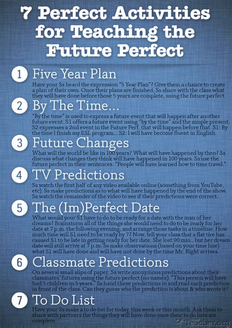 7 Great Activities for Teaching the Future Perfect. Verbs Tenses, Future Tense Spanish, Ell Resources, Teaching Esl, Future Tense, Speech Path, Verb Tenses, Spanish Activities, Teaching Grammar