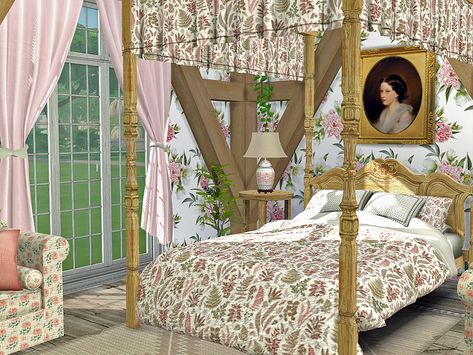 Flubs79's Bedroom Plymouth // CC needed Sims 4 Cottage, Royal Bed, Fancy Bedroom, Castle Bedroom, Victorian Bed, Artist Bedroom, Cottage Bed, Cc Furniture, Sims 4 Bedroom