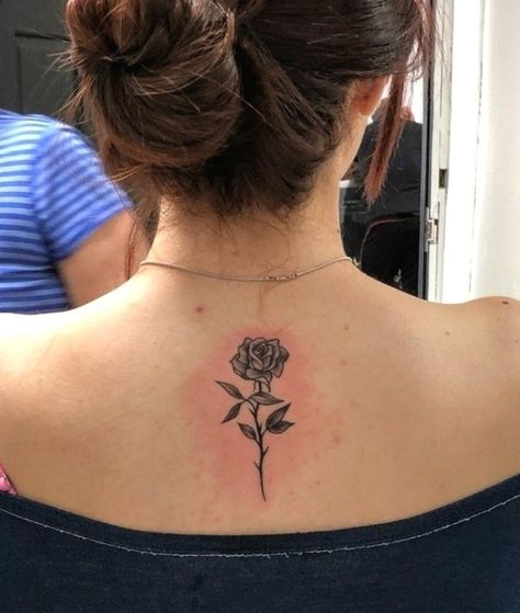 Rose Spine Tattoo #Tattoosonback | Rose neck tattoo, Back ... #tattooideas #rosetattoos Rose Tattoo Spine Women, Back Rose Tattoo Women Spine, Spine Tattoos For Women Rose, Rose Tattoo On Spine, Rose Tattoo Back Of Neck, Spine Rose Tattoo, Rose Tattoo Spine, Rose Spine Tattoos For Women, Rose Tattoo On Neck