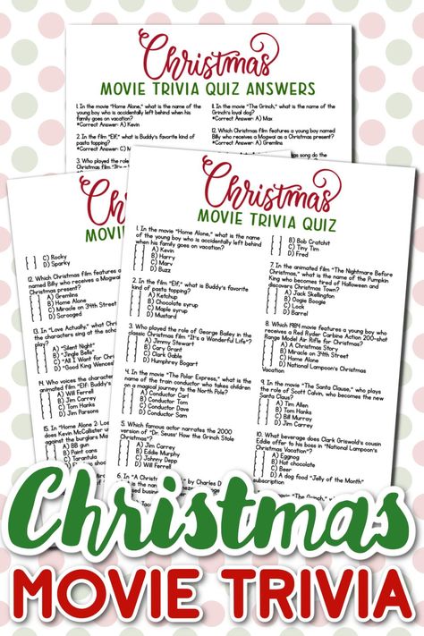 These free printable Christmas Movie Trivia Questions And Answers perfect for getting everyone in the Christmas spirit. Play this game with your loved ones this holiday season and see how your Christmas movie knowledge stacks up! Movie Trivia Questions And Answers, Free Christmas Games, Movie Trivia Quiz, Christmas Trivia Questions, Movie Trivia Games, Christmas Movie Trivia, Movie Trivia Questions, Movie Trivia, Money Saving Advice