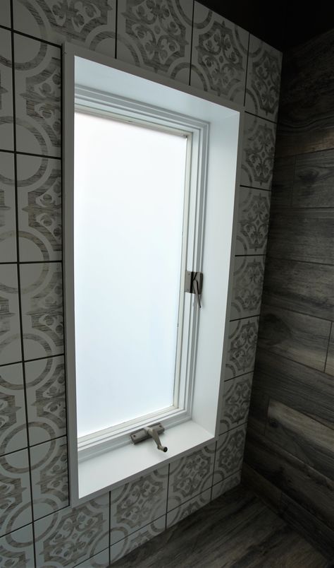 Tile Trim Around Window, Washroom Window, Tile Around Window, Shower Windows Ideas, White Window Trim, Window Jamb, Bathroom Vibes, Small Bathroom Window, Window Wrap