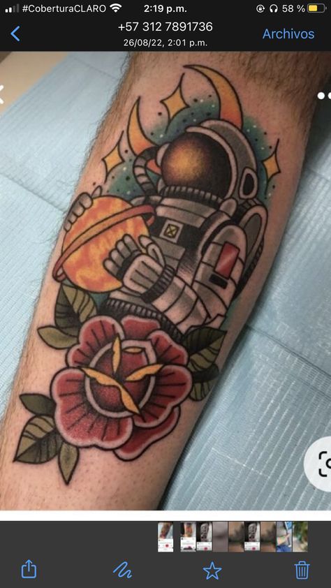 Traditional Style Space Tattoo, American Traditional Tattoos Space, Old School Astronaut Tattoo, Neotraditional Space Tattoo, American Traditional Astronaut Tattoo, Astronaut Traditional Tattoo, Traditional Astronaut Tattoo, Traditional Space Tattoo, Back To The Future Tattoo