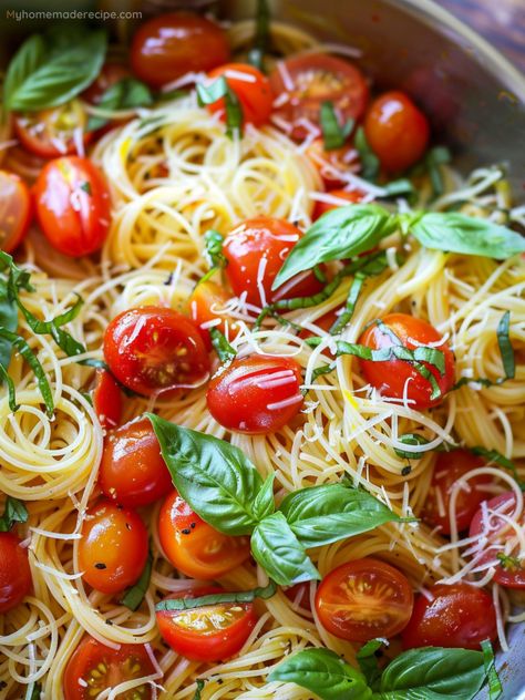 Savor The Season With Summer Garden Pasta - A Fresh Feast - My Home Made Recipe Dinner With Basil, Ina Garten Summer Garden Pasta, Summer Tomato Pasta, Garden Tomato Recipes, Summer Garden Pasta, Pasta Summer, Summer Tomato Recipe, Dinner Spread, Broccoli Potato Soup