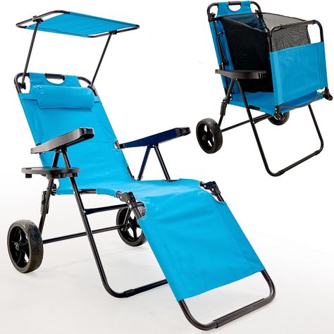 PRICES MAY VARY. ⛵【Customer-Centric Design】Our beach cart chair has an adjustable sunshade, ensuring shelter from direct sunlight. Large wheels suitable for various terrains, including beaches, grasslands, and dirt, facilitating easy mobility. ⛵【5 Positions Adjustable】The folding beach wagon chair comes with 5 adjustable positions, equipped for both sitting and reclining, catering to diverse relaxation needs. ⛵【2-in-1 Functionality】With its innovative design, our tall beach chair seamlessly tran Chair With Canopy, Chairs With Wheels, Tanning Chair, Beach Chair With Canopy, Beach Lounge Chair, Beach Wagon, Folding Lounge Chair, Folding Beach Chair, Beach Cart