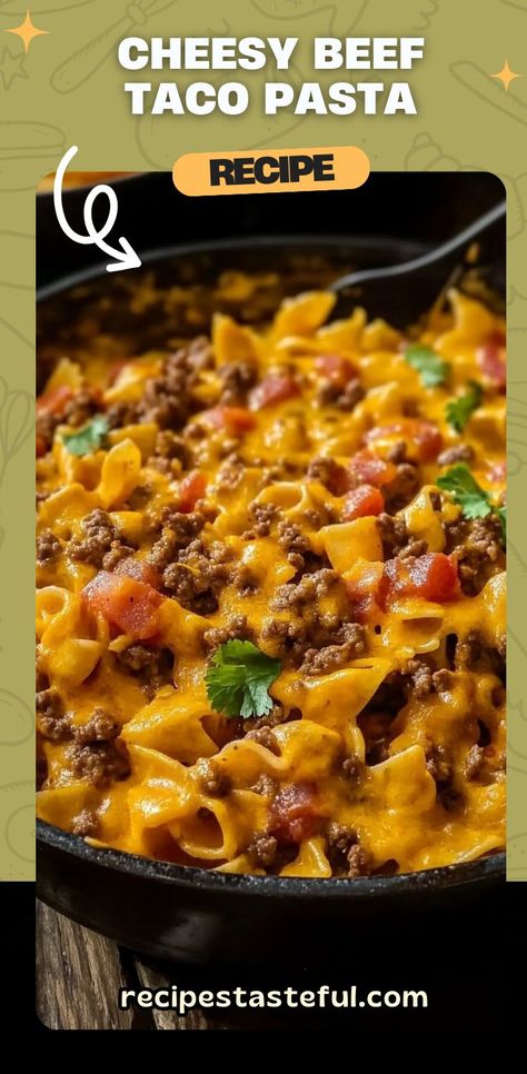 This Cheesy Beef Taco Pasta combines the savory flavors of taco seasoning with creamy Velveeta cheese and hearty ground beef. With tender pasta shells and a touch of sharp cheddar, this dish is sure to be a family favorite! It’s simple to make, packed with flavor, and perfect for busy weeknights. #cheesytacopasta #comfortfood #familydinner #beeftacopasta #quickdinner #easyrecipes #pastanight #tacoseasoning #cheesymeal Cheesy Beef Taco Pasta, Beef Taco Pasta, Taco Pasta Recipes, Beef Taco, Pasta Shells, Taco Pasta, Pasta Night, Velveeta Cheese, Cheesy Recipes