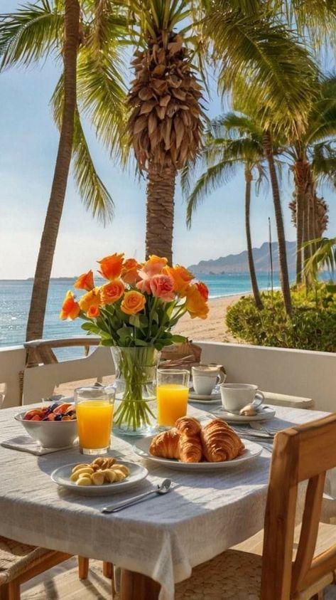 Beach Tables, Breakfast Setup, Brazil Rainforest, Breakfast Photography, Beautiful Breakfast, Good Morning Breakfast, Beach Table, Forever Aloe, Outdoor Eating