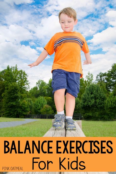 Balance Exercises For Kids - Intevention Ideas | Pink Oatmeal Creative balance exercises for kids that include lots of games as nd play.  Great for home, motor room ideas or therapy interventions! Snowflake Balance, Balance Exercises For Kids, Balance Beam Activities, Winter Gross Motor, Vestibular Activities, Motor Activities For Preschoolers, Exercises For Kids, Vestibular System, Pediatric Physical Therapy