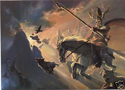 Odin and Sleipnir Gaul Warrior, Rani Lakshmi Bai, Lakshmi Bai, Odin Allfather, Celtic Warriors, Norse Pagan, Viking Culture, Wild Hunt, Arte Fantasy