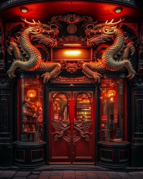 Pub Exterior, Alien House, Japanese Restaurant Interior, Fantasy Settings, Chinese Party, Restaurant Exterior, Chinese Home, Japan Landscape, Chinese Tea Ceremony