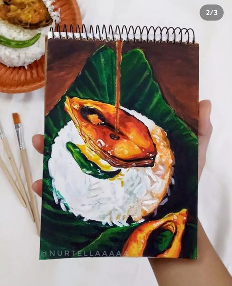 Realistic Paintings Watercolour, Bengali Food Illustration Art, Food Illustration Art Creative, Bengali Food Drawing, Bengali Food Illustration, Indian Food Art Painting, Bengali Art Sketch, Food Art Painting Watercolour, Food Art Painting Acrylic