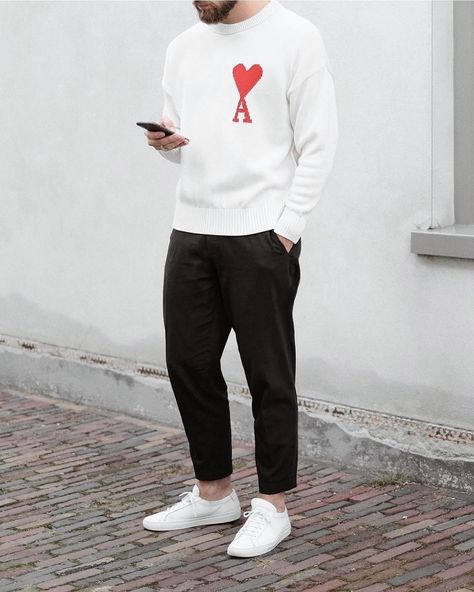 Common Projects Outfit Men, Common Projects Outfit, White Chuck Taylors, Sneakers Outfit Men, Daily Outfit Inspiration, Sweater Season, Sneakers Looks, Common Projects, Influencers Fashion