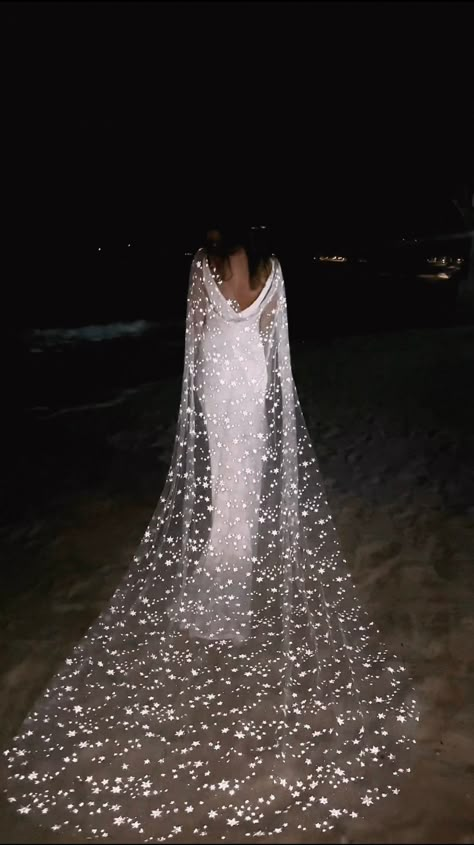 Wedding Reception Boho, Wedding Dress Cape, Backless Gowns, Sustainable Wedding Dress, Dress Cape, Blush Wedding Dress, Sparkly Wedding Dress, Glow Stars, Cape Wedding Dress