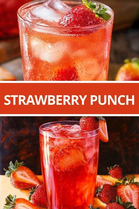 Strawberry Punch Sparkling Strawberry Punch, Red Punch Recipe, Strawberry Punch, Zucchini Cheddar, Cream Cheese Chicken Enchiladas, Soft Ginger Cookies, Red Punch, Halloween Punch, Lemonade Concentrate