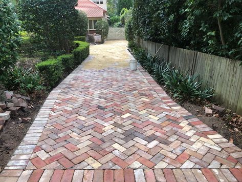 Red Brick Driveway, Red Brick Paving, Red Brick Pavers, Brick Paver Driveway, Driveway Walkway, Brick Driveway, Brick Yard, Recycled Brick, Brick Paving